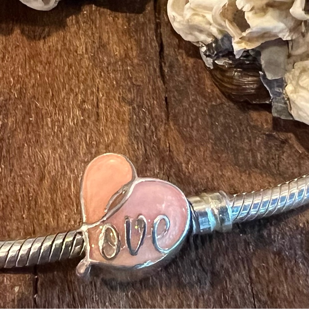 European 925 Charm Glittering Pink Heart Enamel Valentine’s Sterling Silver